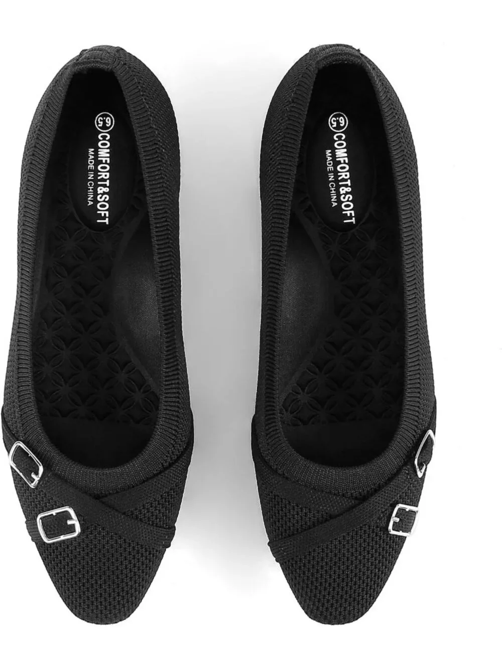 Women's Black Ballet Flats Dress For Work Business Casual Buckle Comfort Shoes